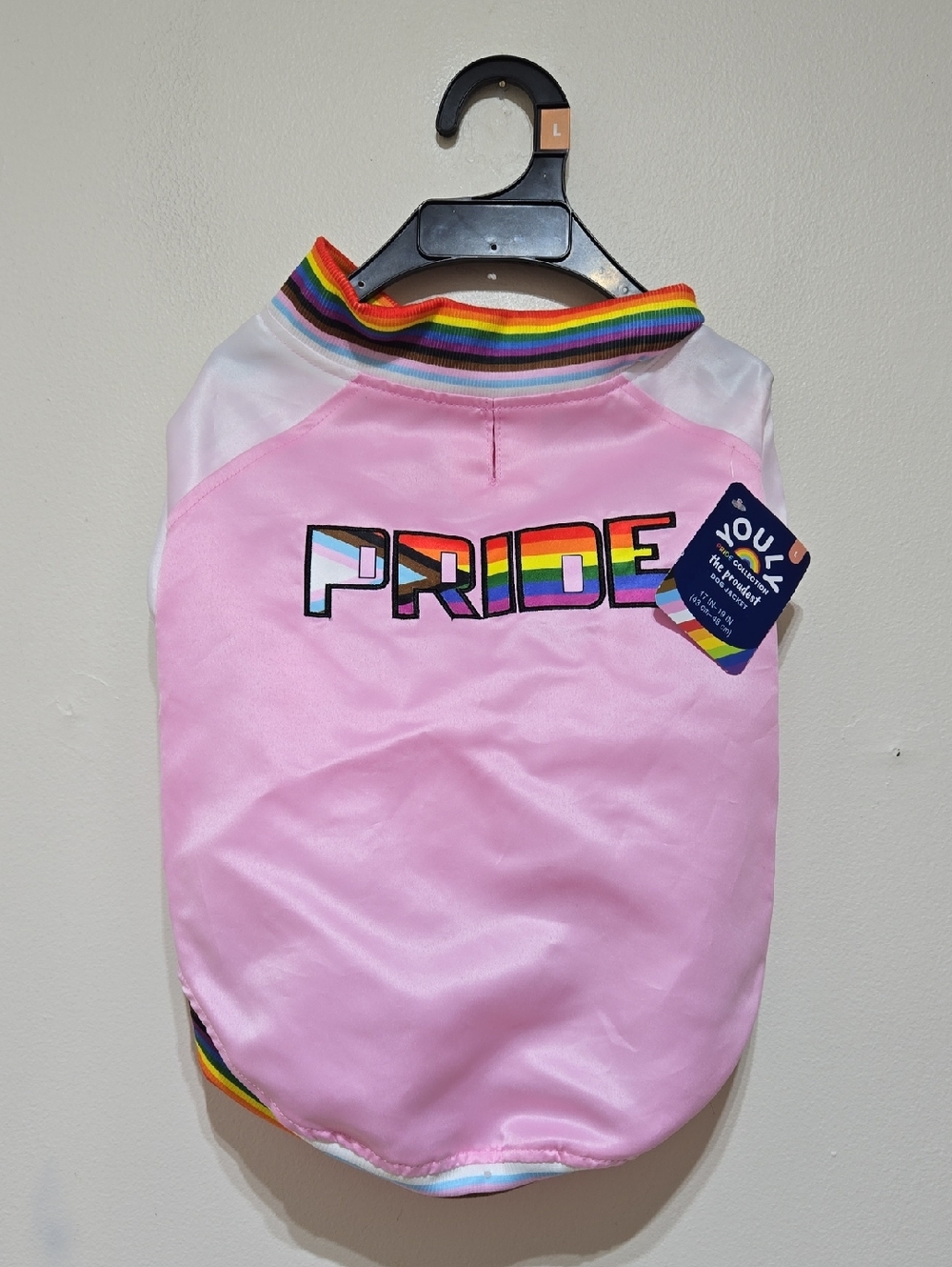 Youly Pride Collection Pink Dog Jacket with Rainbow Accents